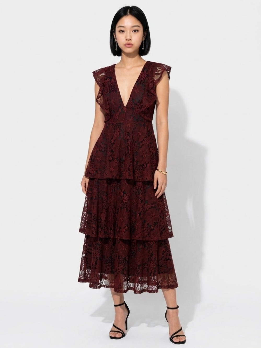 Women's Burgundy Lace Dress